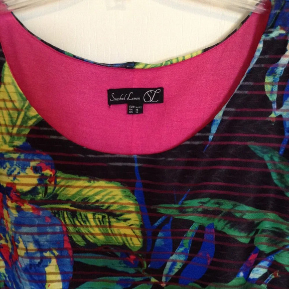 Smashed Lemon Womens Dress Size 12 Black Tropical Beach Lined Pull-Over Vacation - Picture 4 of 8